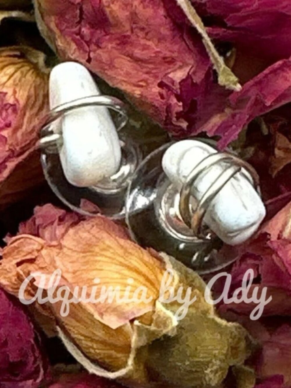 Silver wire wrap boho white howlite stone stud earrings